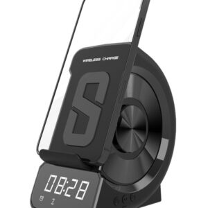 Încărcător wireless cu ceas digital și suport pentru telefon – design modern